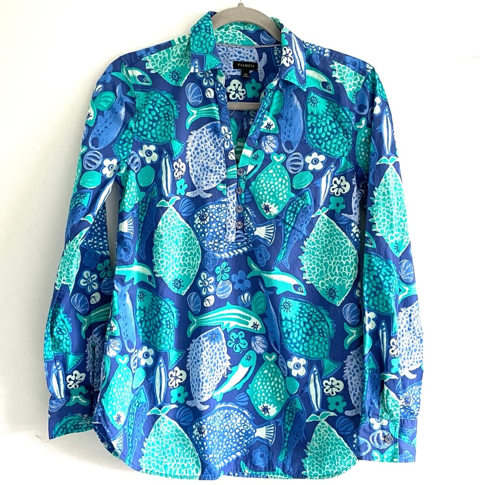 Talbots Fish Print Tunic Blouse